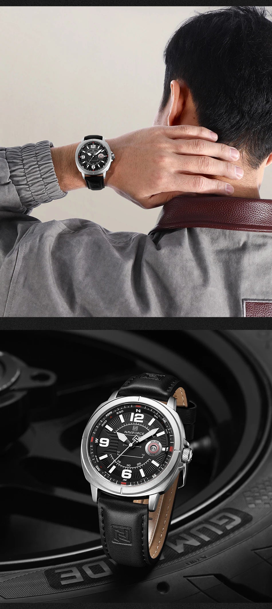 NAVIFORCE Brand Men Quartz Watch High Quality PU Band Calendar Male Wristwatch Auto Date Display Waterproof Clocks Reloj Hombre