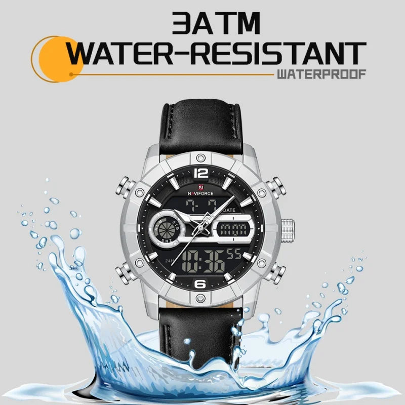 NAVIFORCE Men Watch Quartz Calendar Sports Waterproof Alarm Countdown Automatic Display Fashionable Luxury Wristwatch Gifts Box