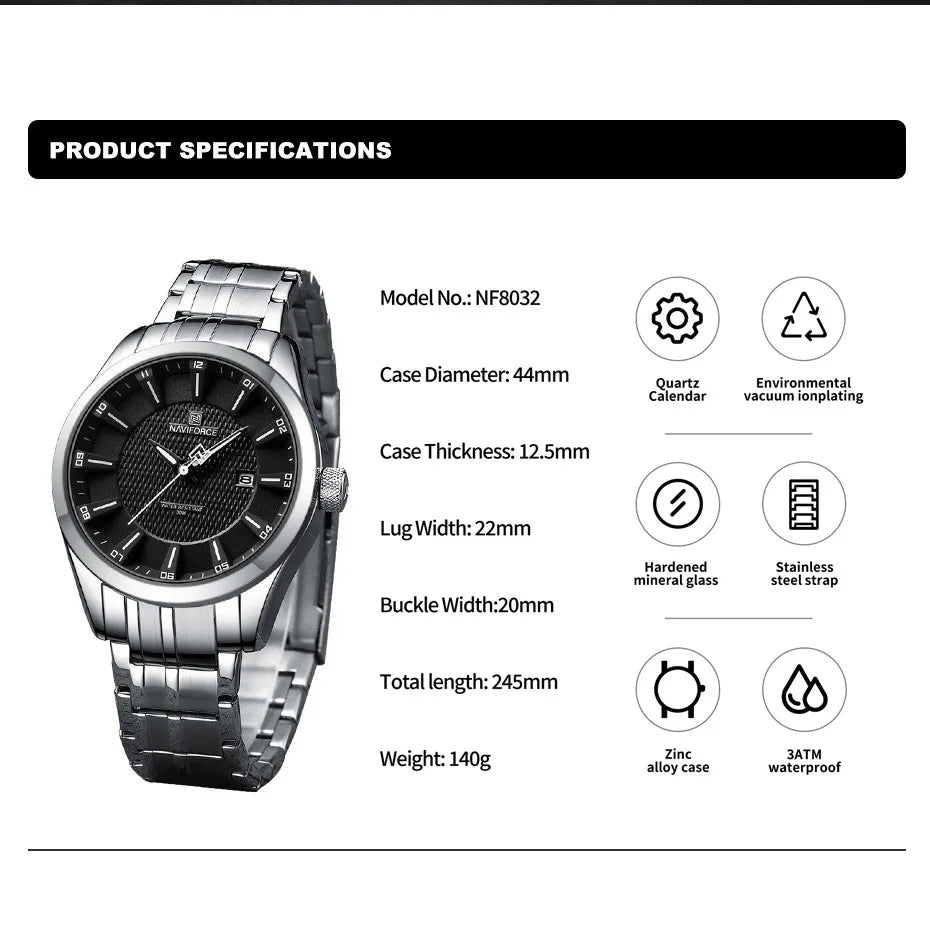 NAVIFORCE Brand 2023 New Design Men's Quartz Wristwatches Stainless Steel Strap Waterproof Watch Male Date Clock Reloj Hombre