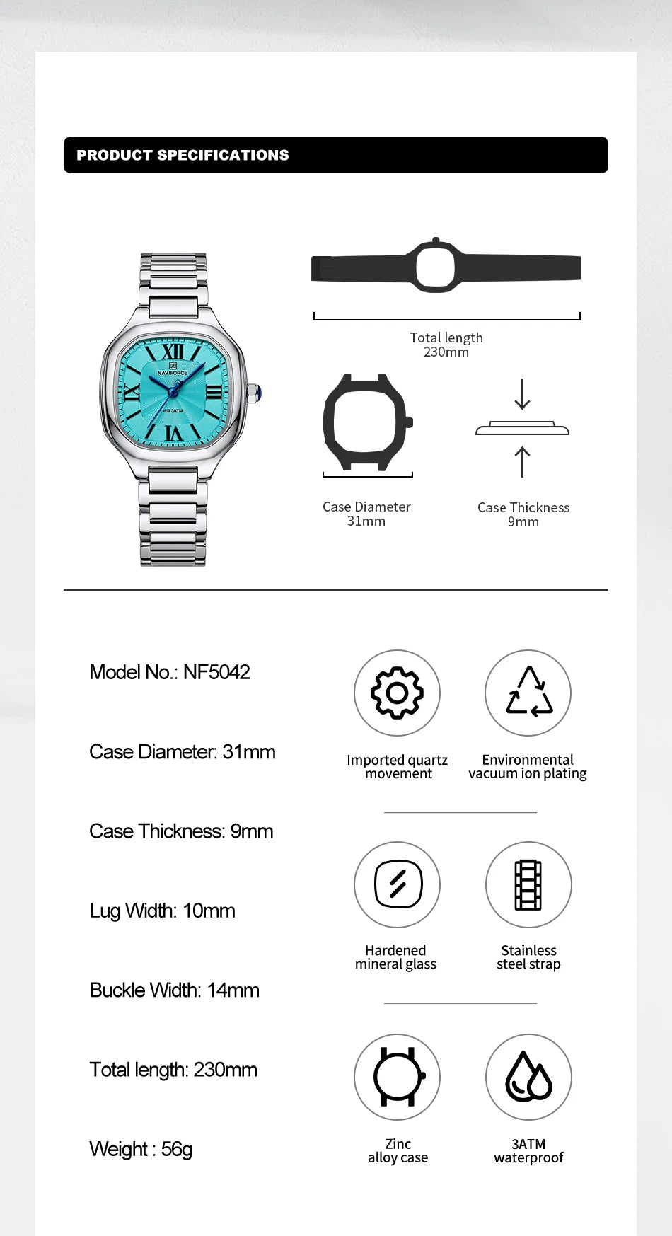 NAVIFORCE Women's Casual Watch Stainless Steel Bracelet Fashion Business Waterproof Quartz Wristwatches Ladies' Relogio Feminino