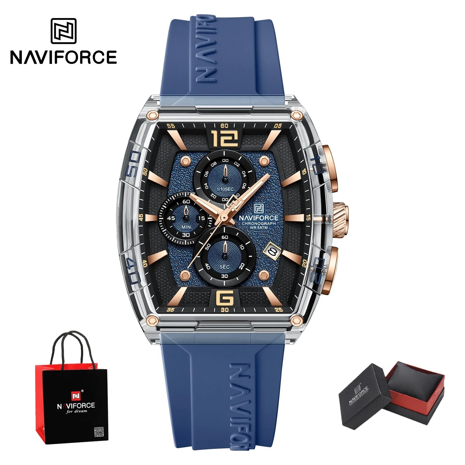 NAVIFORCE Watches for men luxury Sports Waterproof Silicone Band Quartz Wristwatch Luminous Chronograph Clock Gift+ Box