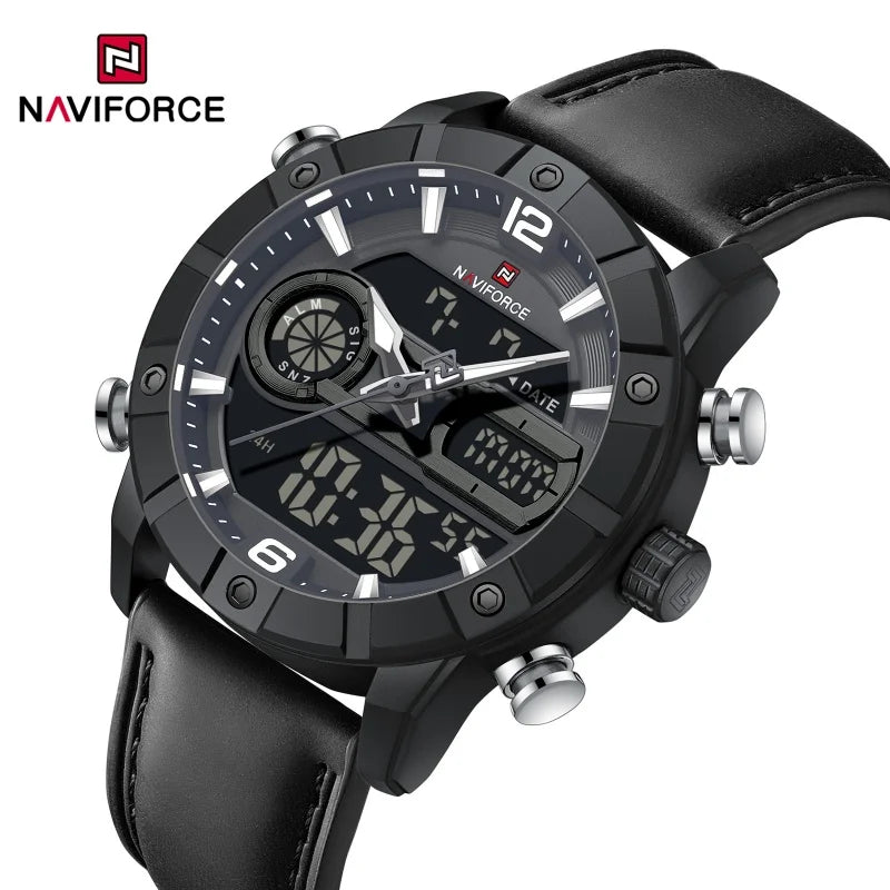 NAVIFORCE Men Quartz Watch Dual Time Date Night Illumination Classic Business Male Clock Luxury Original Waterproof Wristwatch