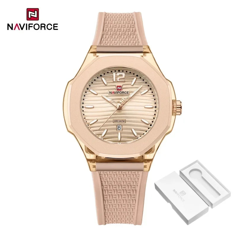 NAVIFORCE Woman Watch Silicone Band Waterproof Elegant Ladies Date Display Wristwatch Luxury Original Quartz Watches for Women