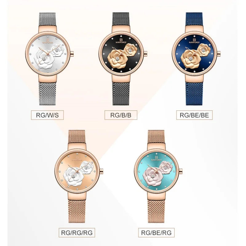 NAVIFORCE Woman's Quartz Watch Steel Band Creative Design Female Luxury Dress Clock Relogio Feminino Wristwatch Gift Box NF5013