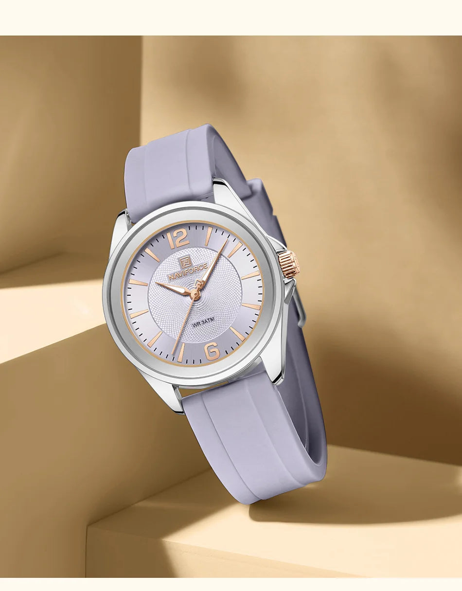 NAVIFORCE Top Brand Women's Quartz Watch Silicone Strap Fashionable Wristwatch Comfortable Girls Simple Gift Clock Box NF5068