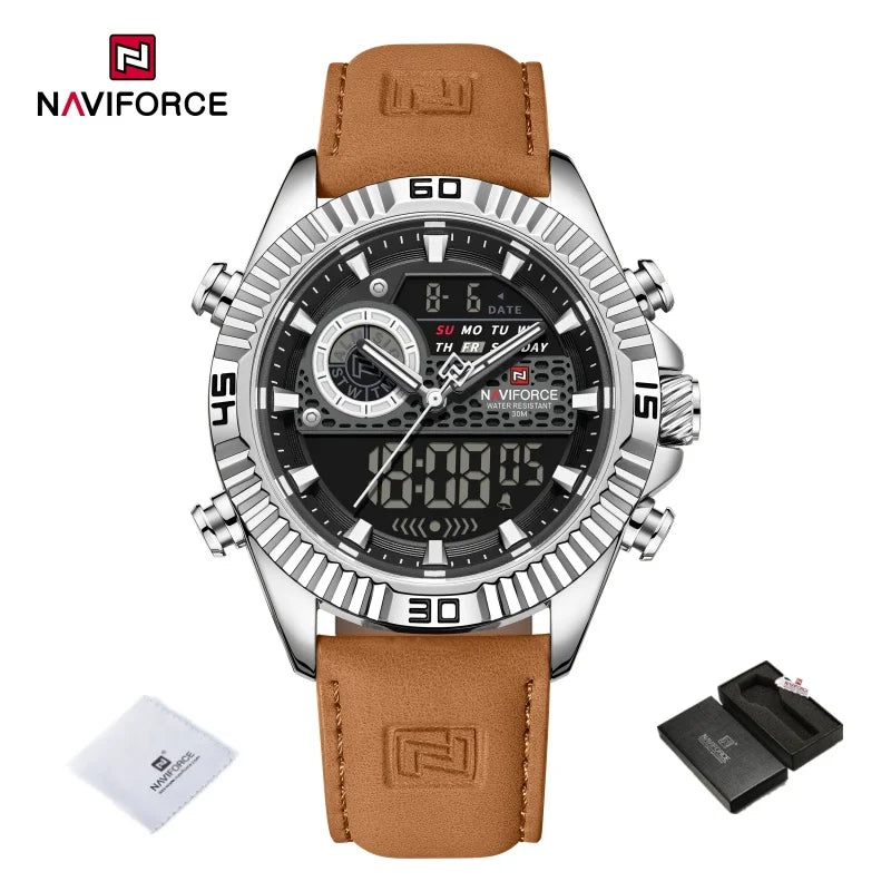 NAVIFORCE Men's Watches Sport Quartz Analog LCD Digital Wristwatch 30m Waterproof Luminous Chronograph Watch for Men Date Clock