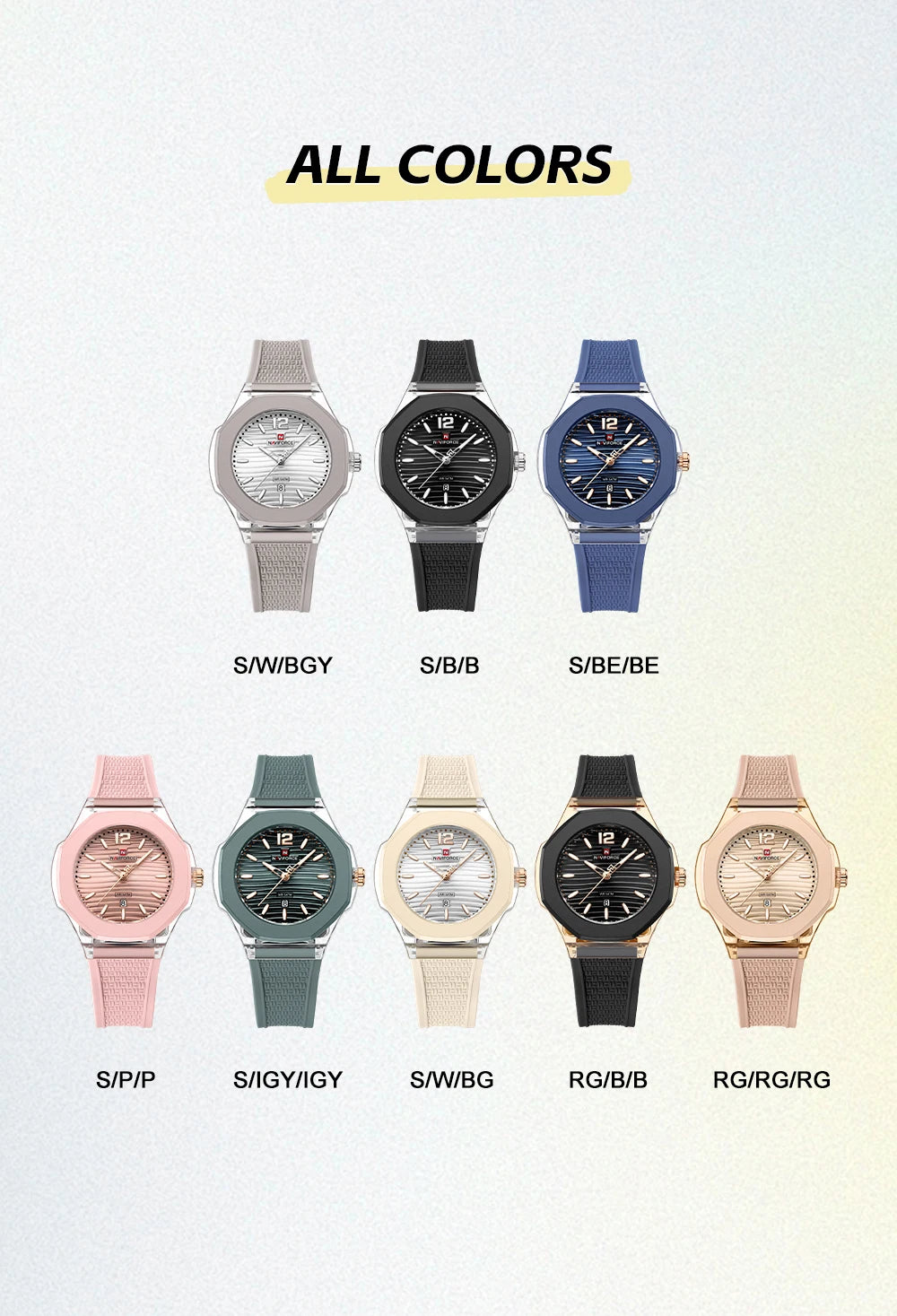 NAVIFORCE Fashion Watch for Women 5ATM Waterproof Silicone Strap Auto Date Display Night Illumination Ladies Elegant Watch Gift