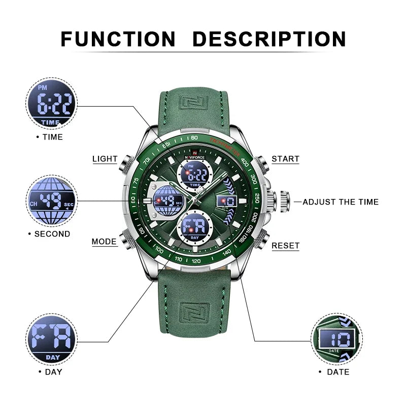 NAVIFORCE Men's Military Watch Multifunction Chronograph Sports 3ATM Waterproof with Alarm Day And Date Display Male Gifts Clock