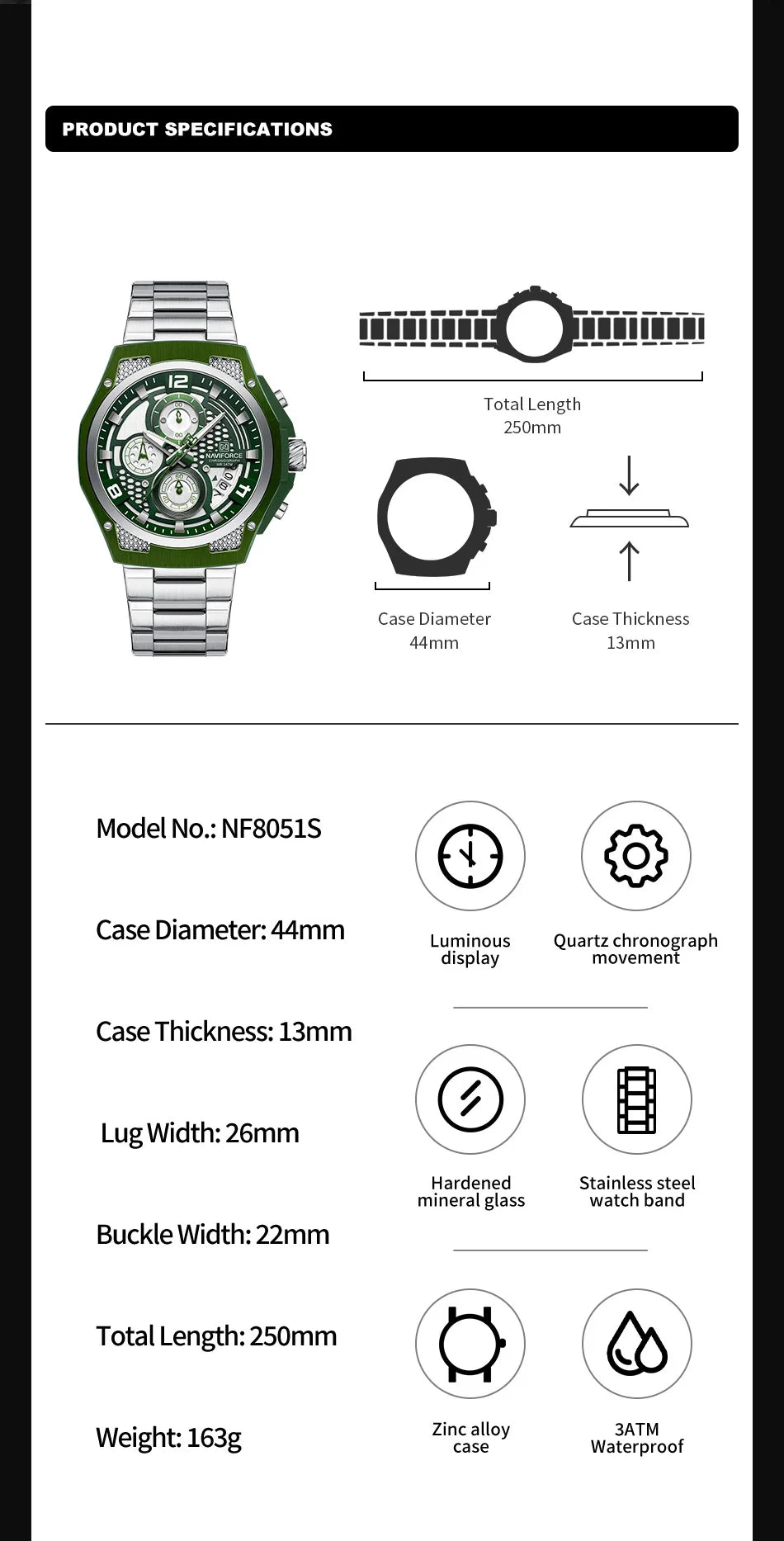 NAVIFORCE Business Watches for Men Fashion Stainless Steel Quartz Chronograph Waterproof WristWatch Male In Luxury Package Gifts