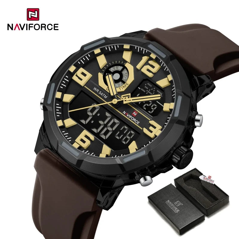 NAVIFORCE Men's Military Quartz Watch Slate Gray Dial White Arabic Numeral Scale 5ATM Waterproof Sports Personality Wristwatches