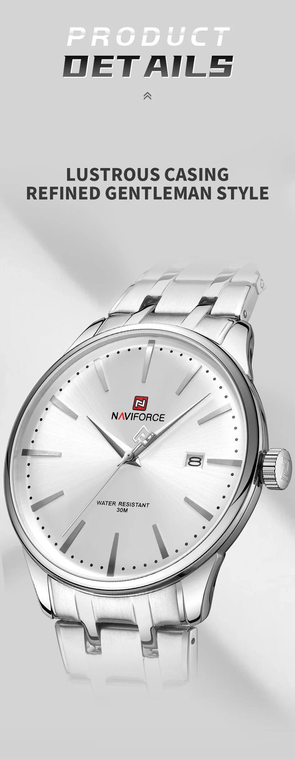 New NAVIFORCE Men's Fashion Business Stainless Steel Strap Quartz Wristwatches Calendar Watch Waterproof Relogio Masculino Gifts