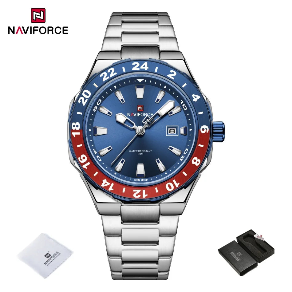 NAVIFORCE Watches for Man Luxury Sports Quartz Clock Luminous Calendar Stainless Steel Waterproof Wristwatch Relogio Masculino