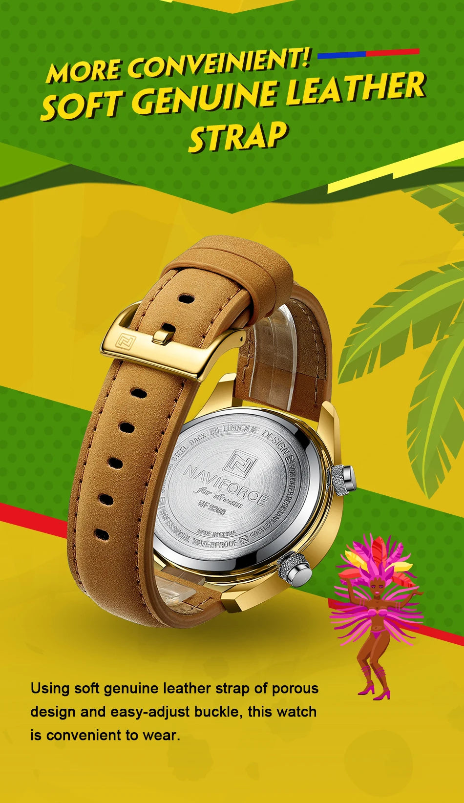 NAVIFORCE Quartz WristWatch For Men Luxury Brand Original Watch Casual Sports Chronograph Leather Waterproof Clock Package Gifts