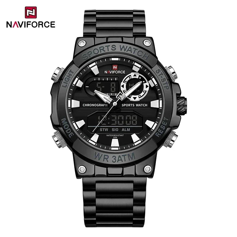 NAVIFORCE New Military Sports Mens Watches Top Brand Luxury Dual Display Waterproof LED Digital Watch for Men Quartz Wristwatch