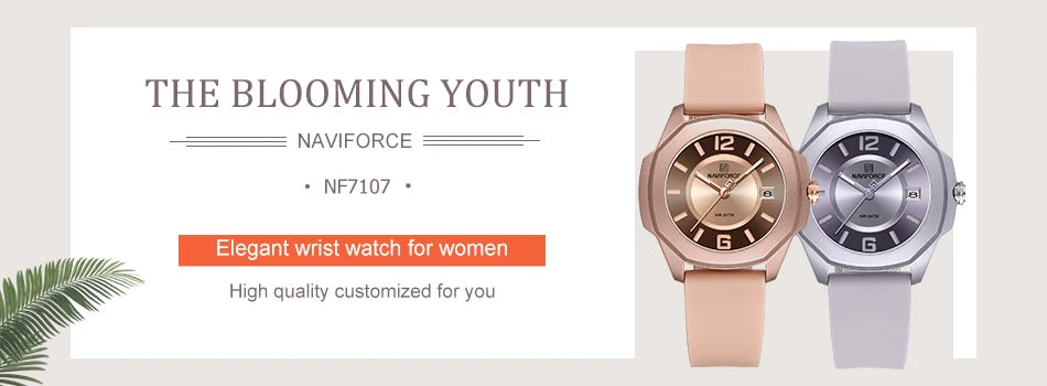 NAVIFORCE Fashion Watch for Women 5ATM Waterproof Silicone Strap Auto Date Display Night Illumination Ladies Elegant Watch Gift