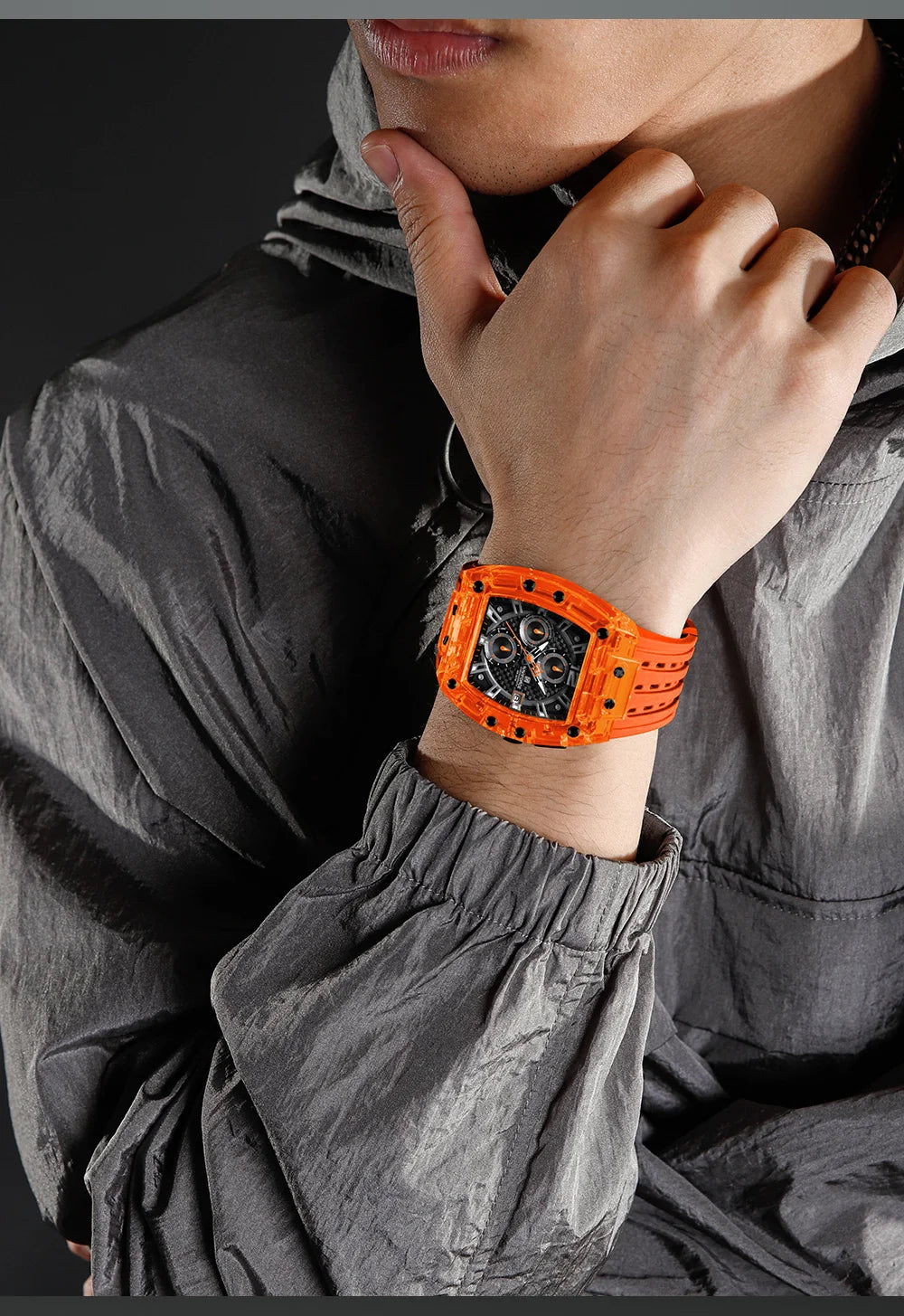 NAVIFORCE Men's Quartz Watch Multifunctional Colorful Chronograph Top Brand Silicone Strap 5ATM Waterproof Tonneau Wristwatches