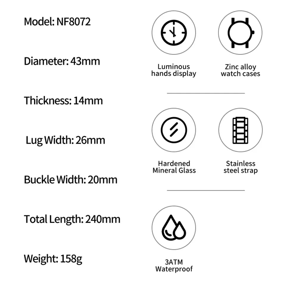 NAVIFORCE Luxury Brand Business Casual Watch Sports Multifunctional Chronograph Watches Mens Quartz Stainless Steel Wristwatches