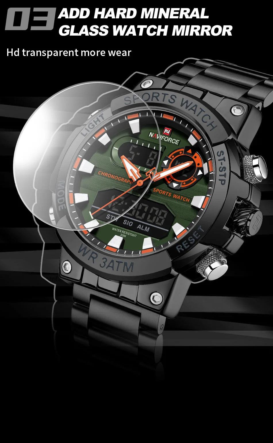 NAVIFORCE New Military Sports Mens Watches Top Brand Luxury Dual Display Waterproof LED Digital Watch for Men Quartz Wristwatch