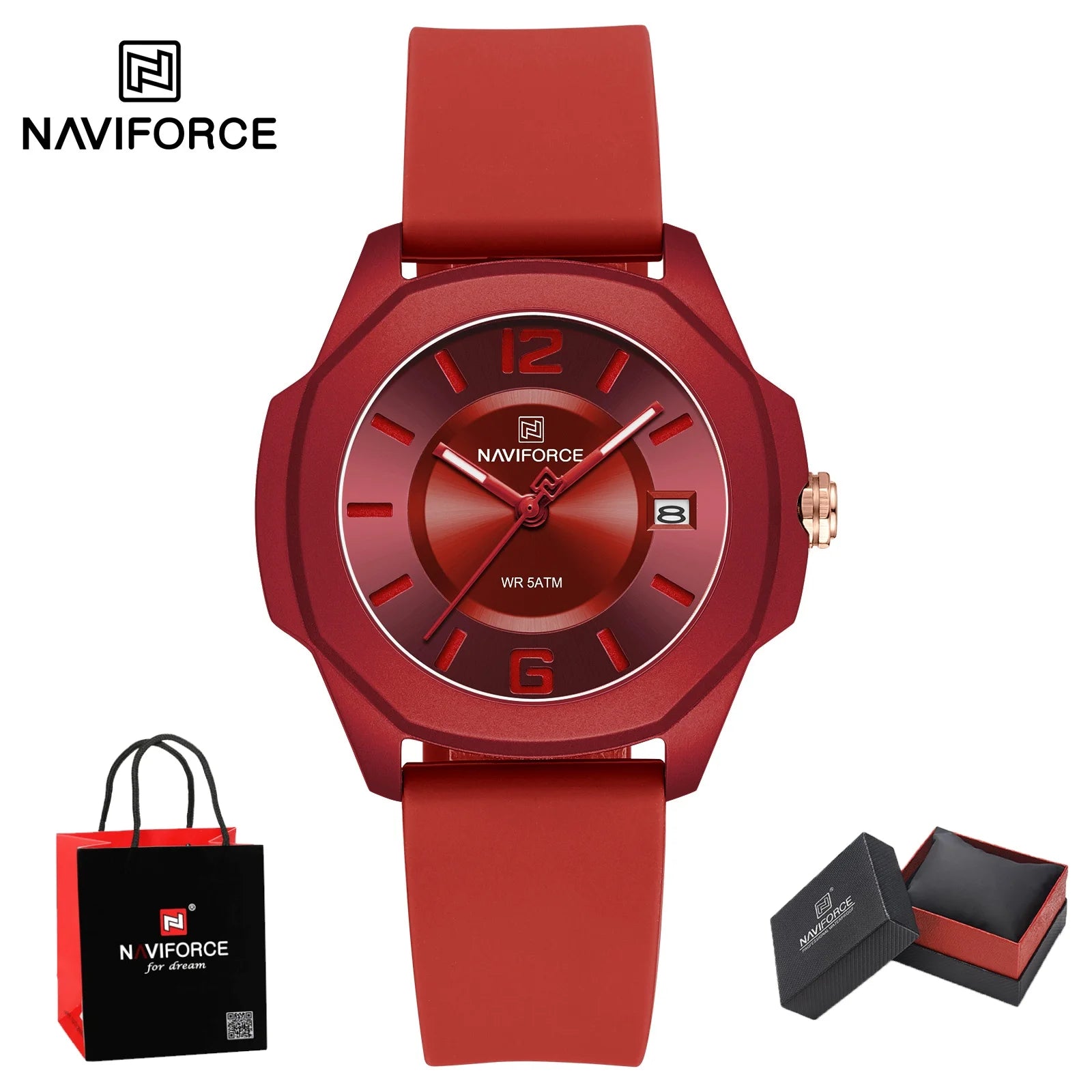 NAVIFORCE Watch Women's Luxury Quartz Watches Ladies Simple Style Silicone Strap Wrist Watch Date Display Clock Package Gifts
