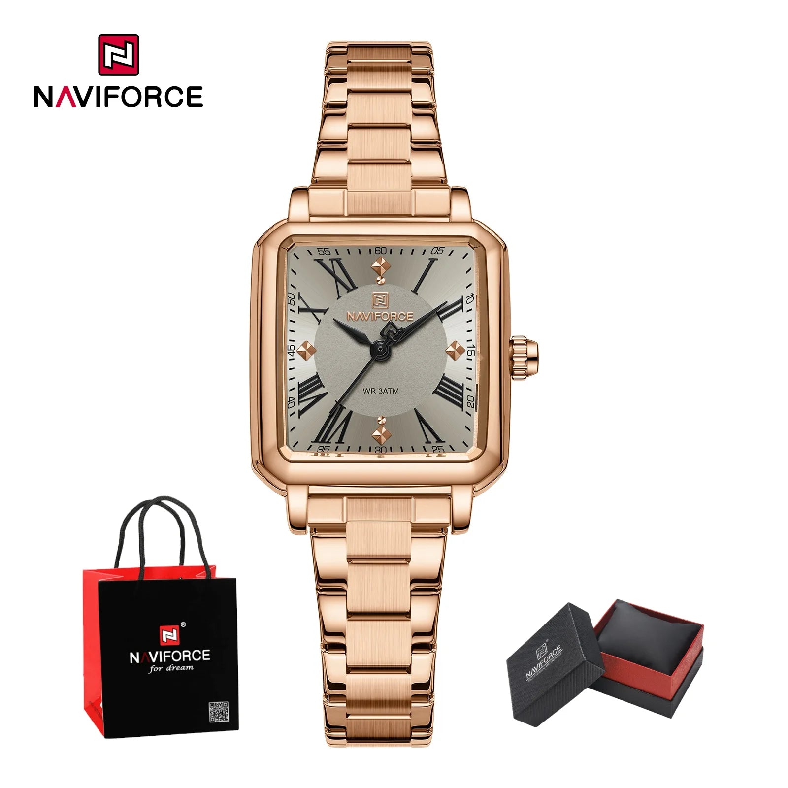 NAVIFORCE Elegant Stainless Steel Ladies Clock Women's 30M Waterproof Wristwatch Original  Double Snap Watch Women Fashion Gifts