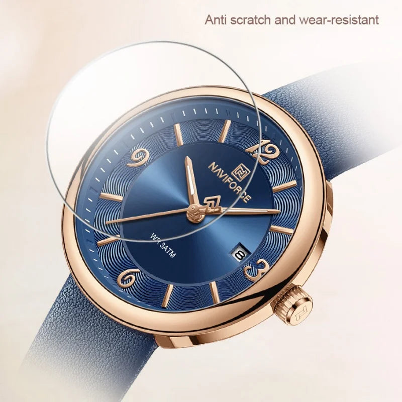 NAVIFORCE New Women Daily Quartz Watch Lightweight Floral Dial 3ATM Waterproof PU Strap Elegant Lady Wristwatch Relogio Feminino