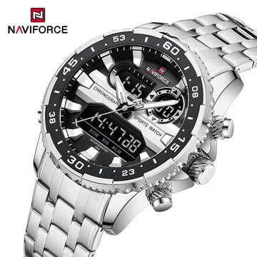 Gifts for Boyfriends NAVIFORCE Men's Silver Black Quartz Watch LCD Digital Waterproof  Wristwatch Male Luminous Hands Date Clock