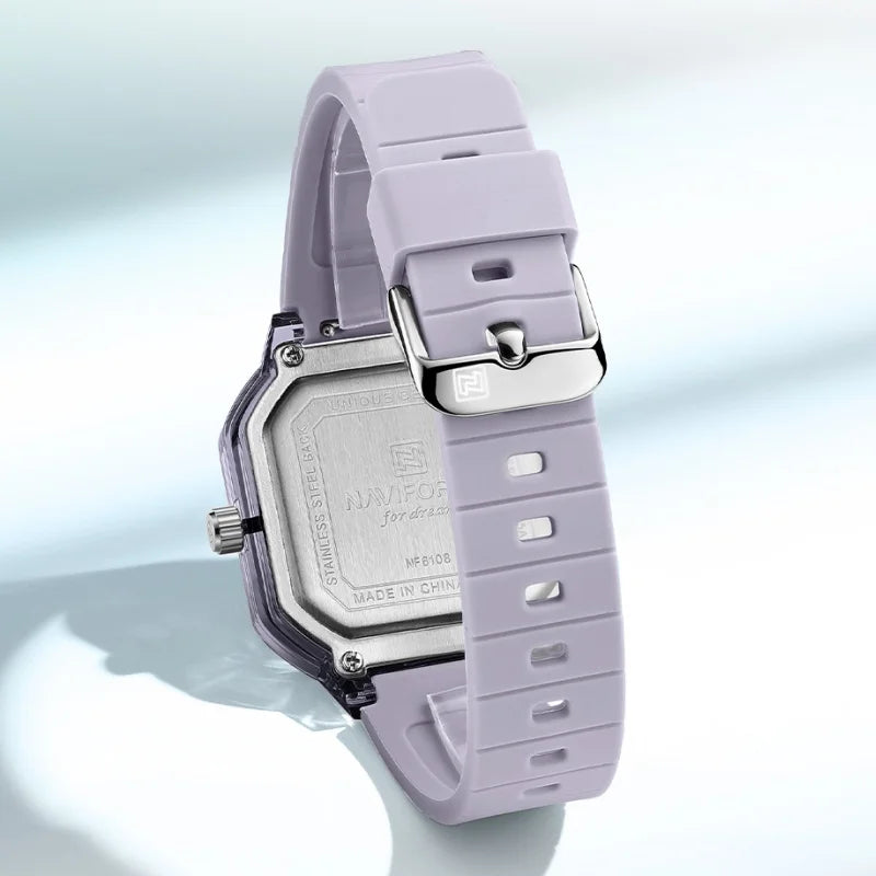 NAVIFORCE Women Polygon Watch Display Silicone Strap 50M Waterproof Luminous Fashionable Elegant Ladis Girls Wristwatch Gift Box