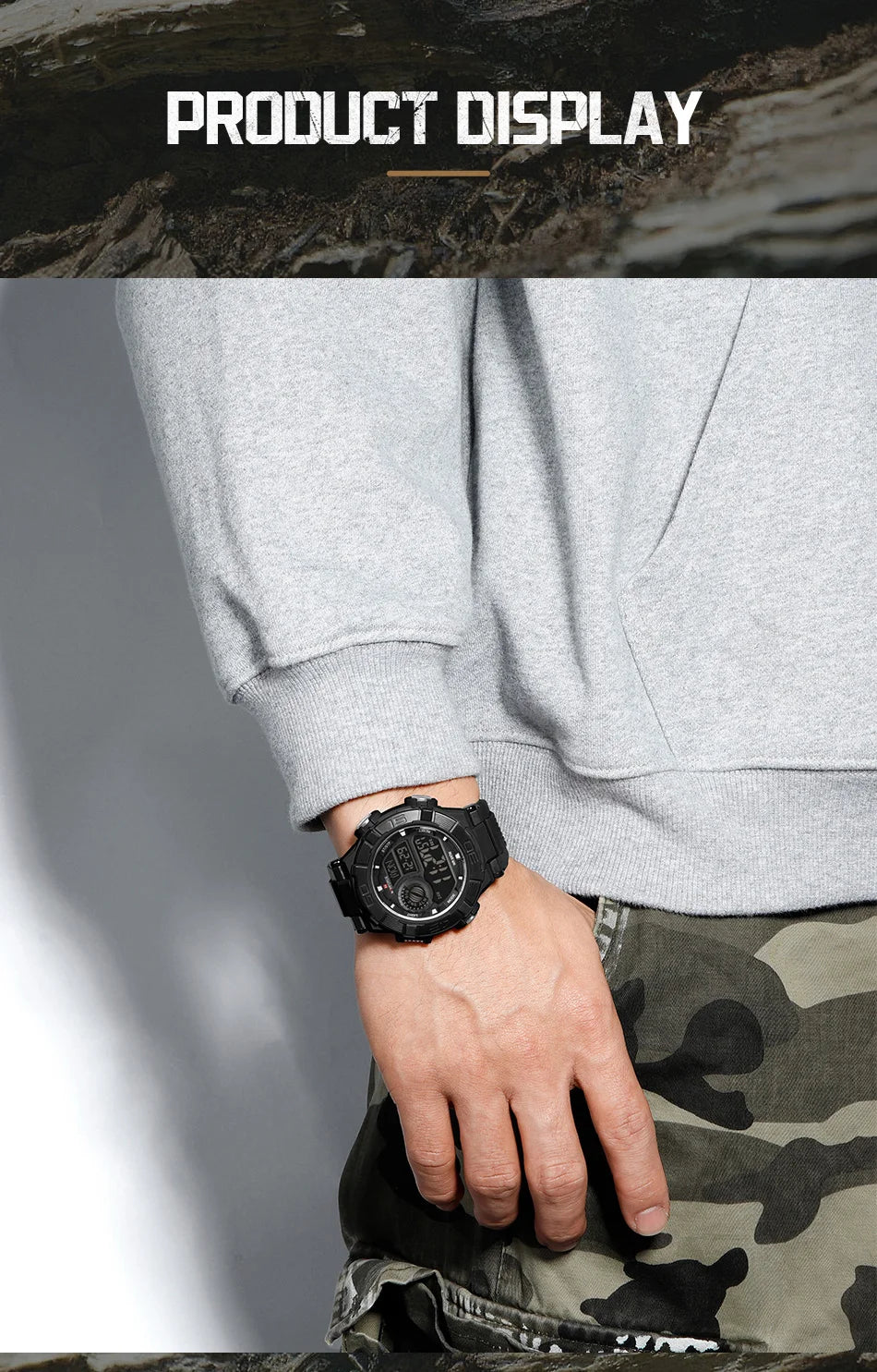 NAVIFORCE Man's Watch LCD Digital NF7131 Original Design Luminous Big Dial TPU Strap Outdoor Wristwatch Gift Box for Students