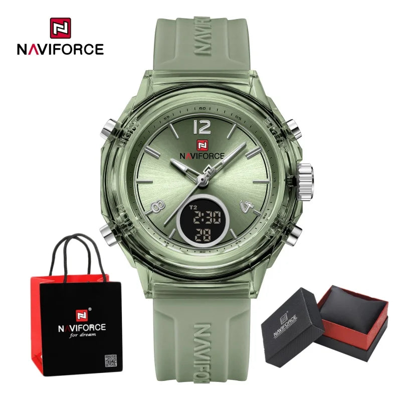 NAVIFORCE Quartz Wristwatches Dual Time Display Top Brand Women's Watch Outdoor Sports Waterproof Watches Rubber Package Gifts