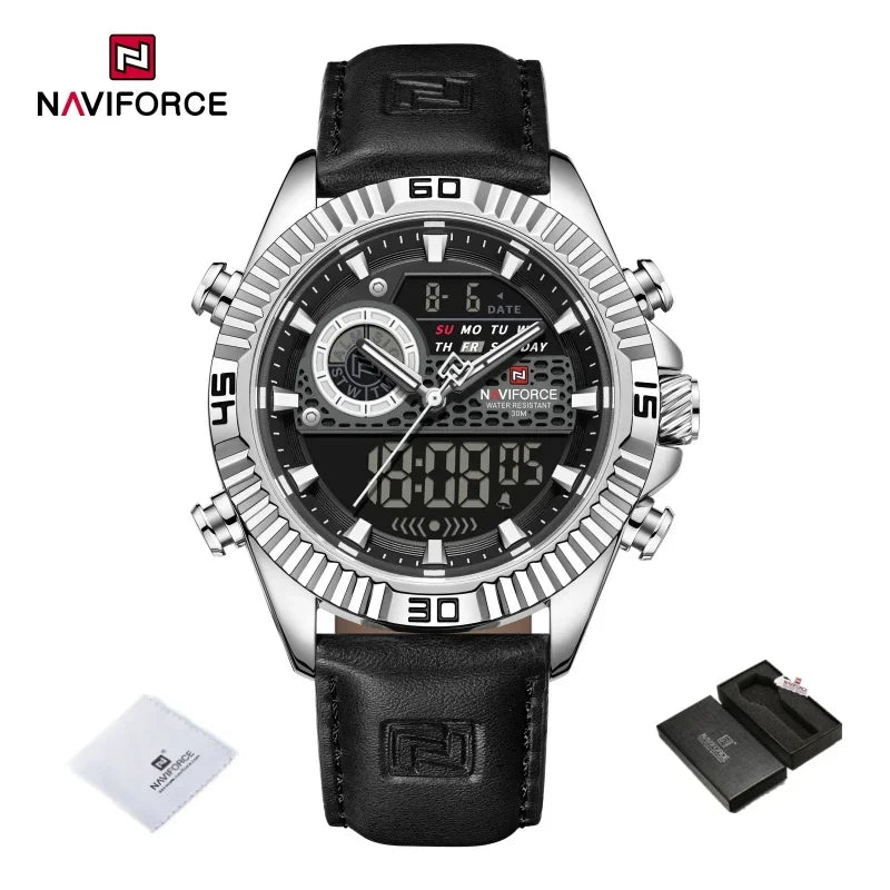 NAVIFORCE Men's Watches Sport Quartz Analog LCD Digital Wristwatch 30m Waterproof Luminous Chronograph Watch for Men Date Clock