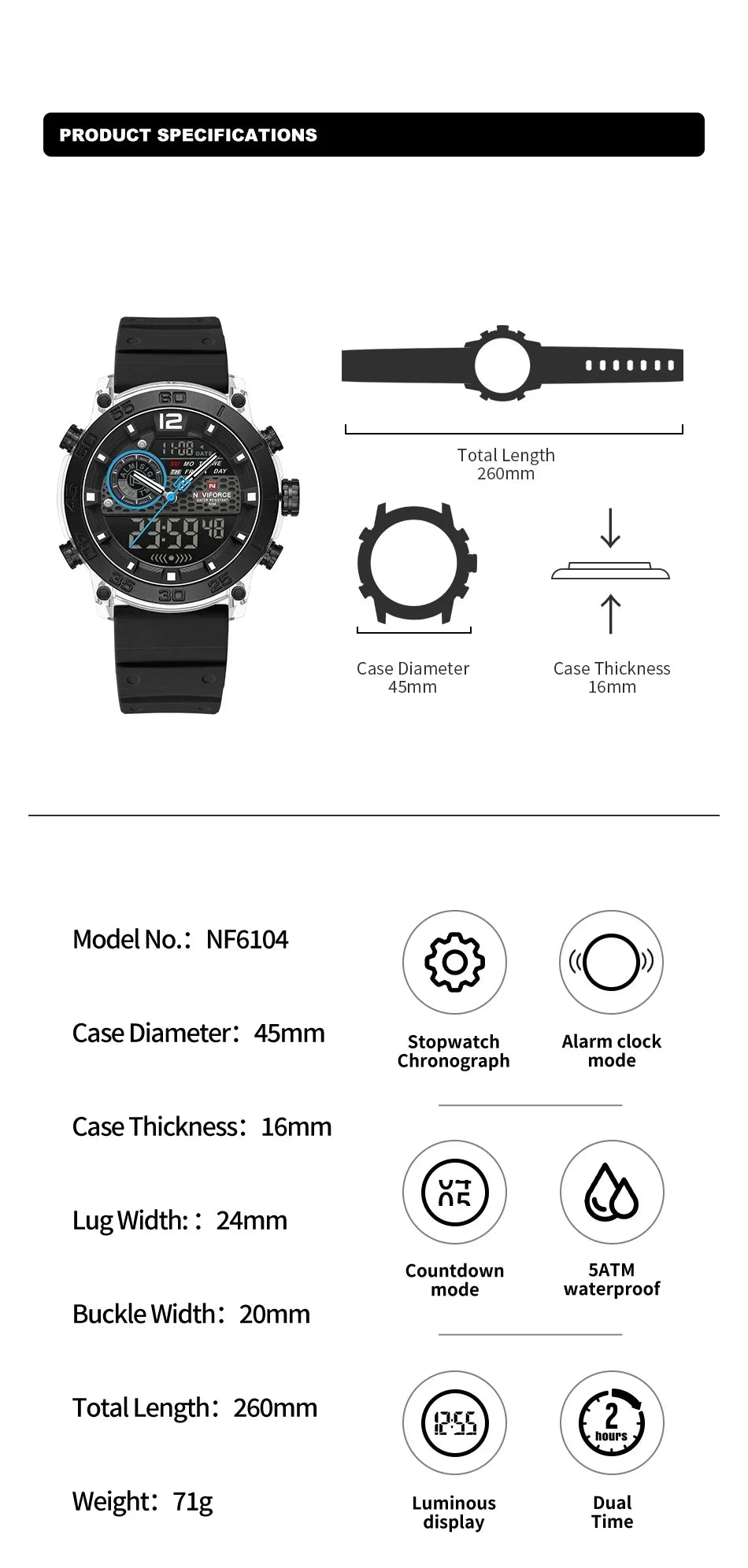 NAVIFORCE High Quality Watches For Men Military Dual Display Sport Waterproof Quartz Digital Wristwatch Auto Dayand Date Clock