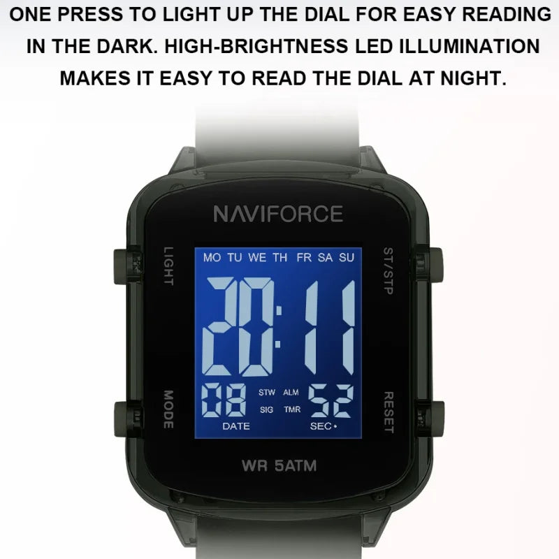NAVIFORCE Watches for Woman LCD Digital 5ATM Waterproof Date Display Soft Silicone Strap Female Daily Casual Sports Wristwatch