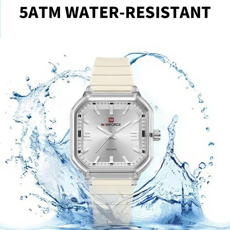 NAVIFORCE Women Polygon Watch Fashion Elegant Watches Display Silicone Strap 5ATM Waterproof Luminous Hand Ladies Gifts Watches