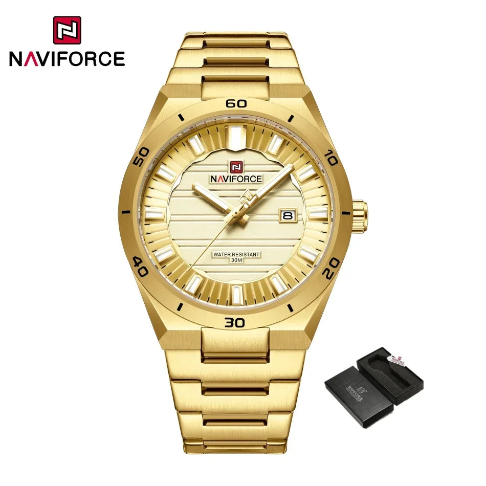 NAVIFORCE Men Quartz Watch Original Waterproof mens wristwatch Steel Strap Quartz Date Display Luminous Fashion Watches For Men