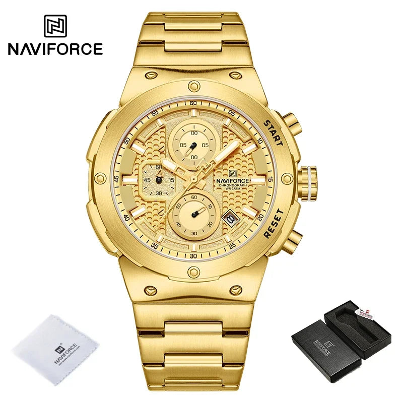 NAVIFORCE 2025 Man Quartz Watch Sport Military Watch For Men Waterproof Luminous Date Chronograph Stainless Steel Men's Watches