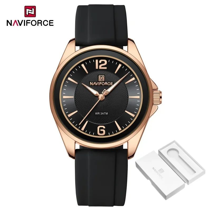 NAVIFORCE Original Women's Watches Classic Round Dial Silicone Strap 3ATM Waterproof Luxury Watch for Women Give for girls gifts