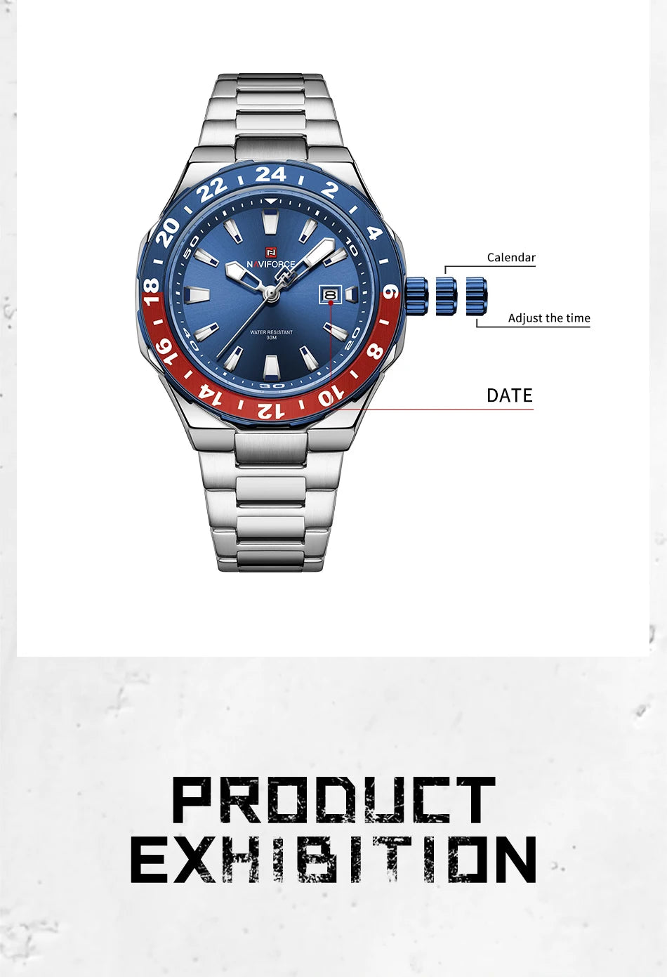 NAVIFOCE Luxury Business Man Watch Sport 3ATM Waterproof Quartz Clock Man Military Stainless Band WristWatch Relogio Masculino