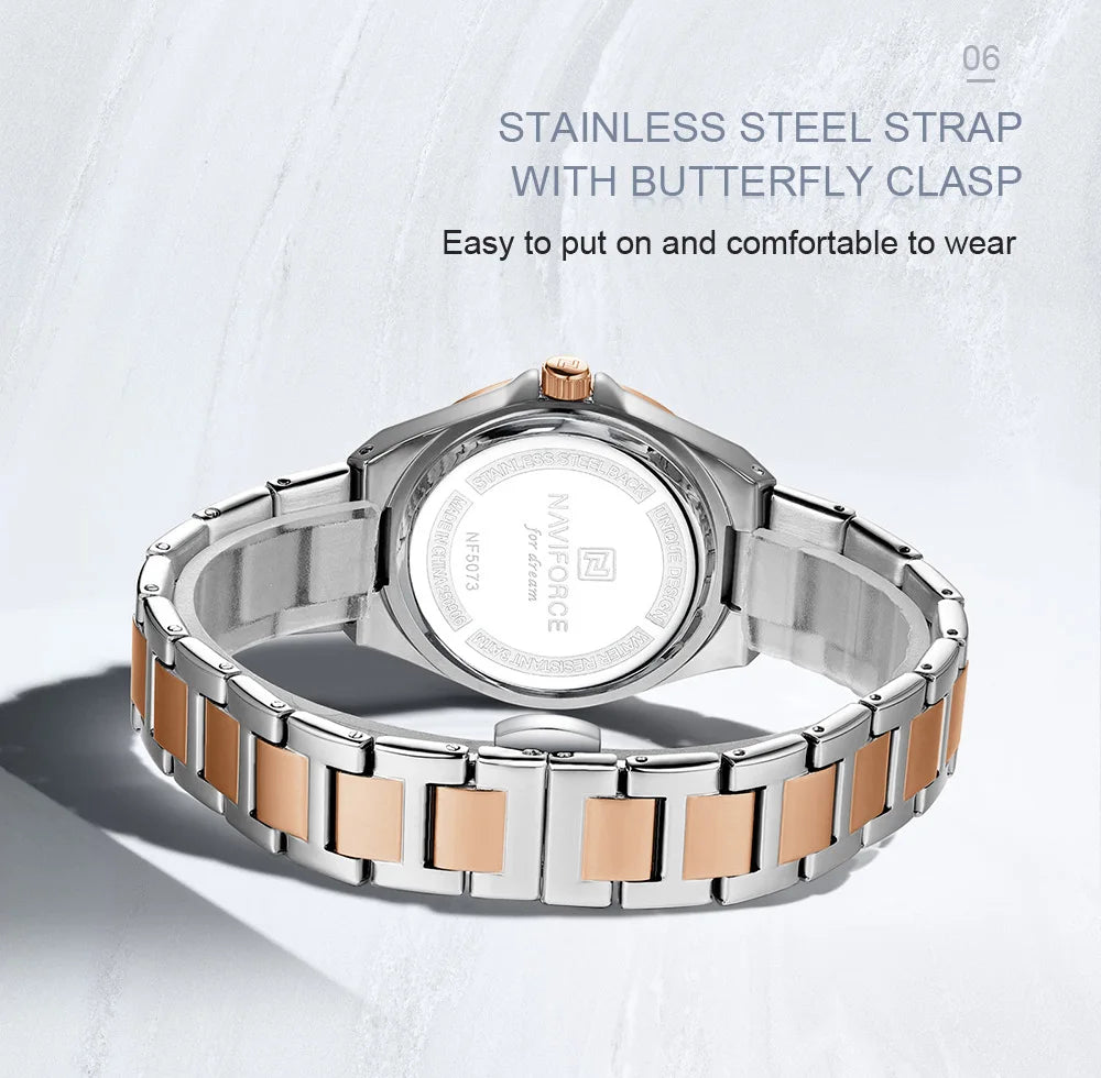NAVIFORCE 2026 Women's Sports Luxury Quartz Wristwatch 3ATM Waterproof Stainless Steel with Calender Casual Fashion for Gift