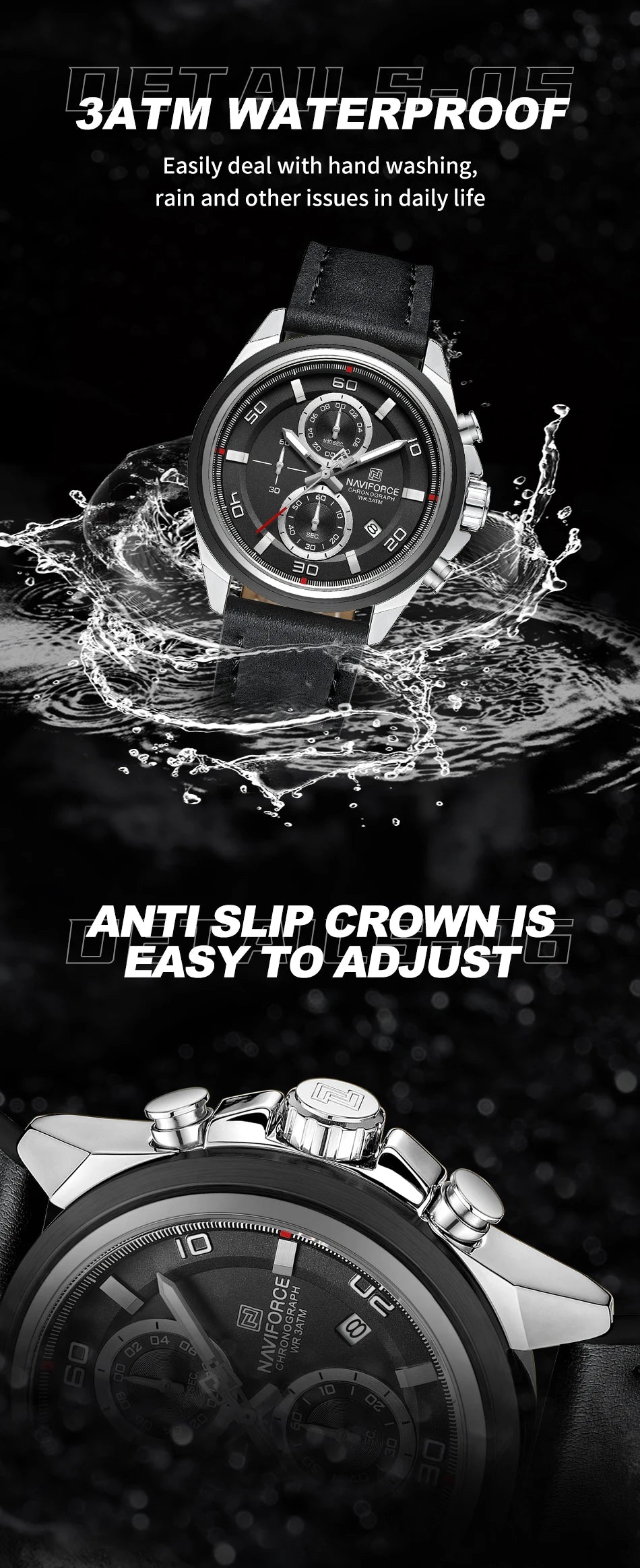 NAVIFORCE Men's Watch Quartz Chronograph Genuine Leather Strap Waterproof Luminous Hand Male Fashion Design Wristwatch Gifts Box