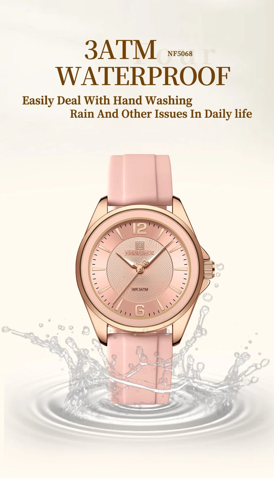 NAVIFORCE Luxury Sport Watch for Women Elegant Waterproof Wristwatch with Comfortable Silicone Strap Fashion Ladies Dress Clock