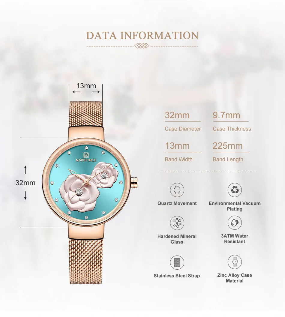 NAVIFORCE Woman's Quartz Watch Steel Band Creative Design Female Luxury Dress Clock Relogio Feminino Wristwatch Gift Box NF5013