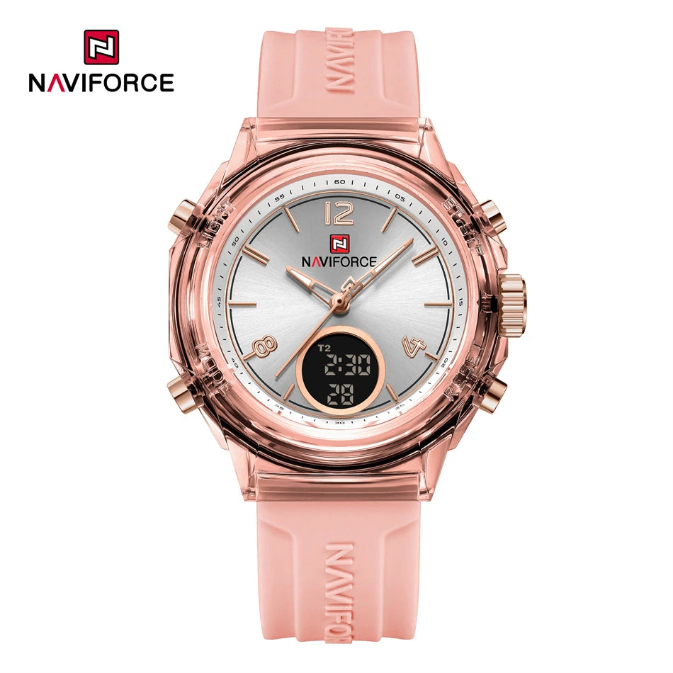 NAVIFORCE Original Watches For Woman Dual Display Lady Retro Female Quartz Watch Waterproof Round Dial Give for Girlfriend Gift