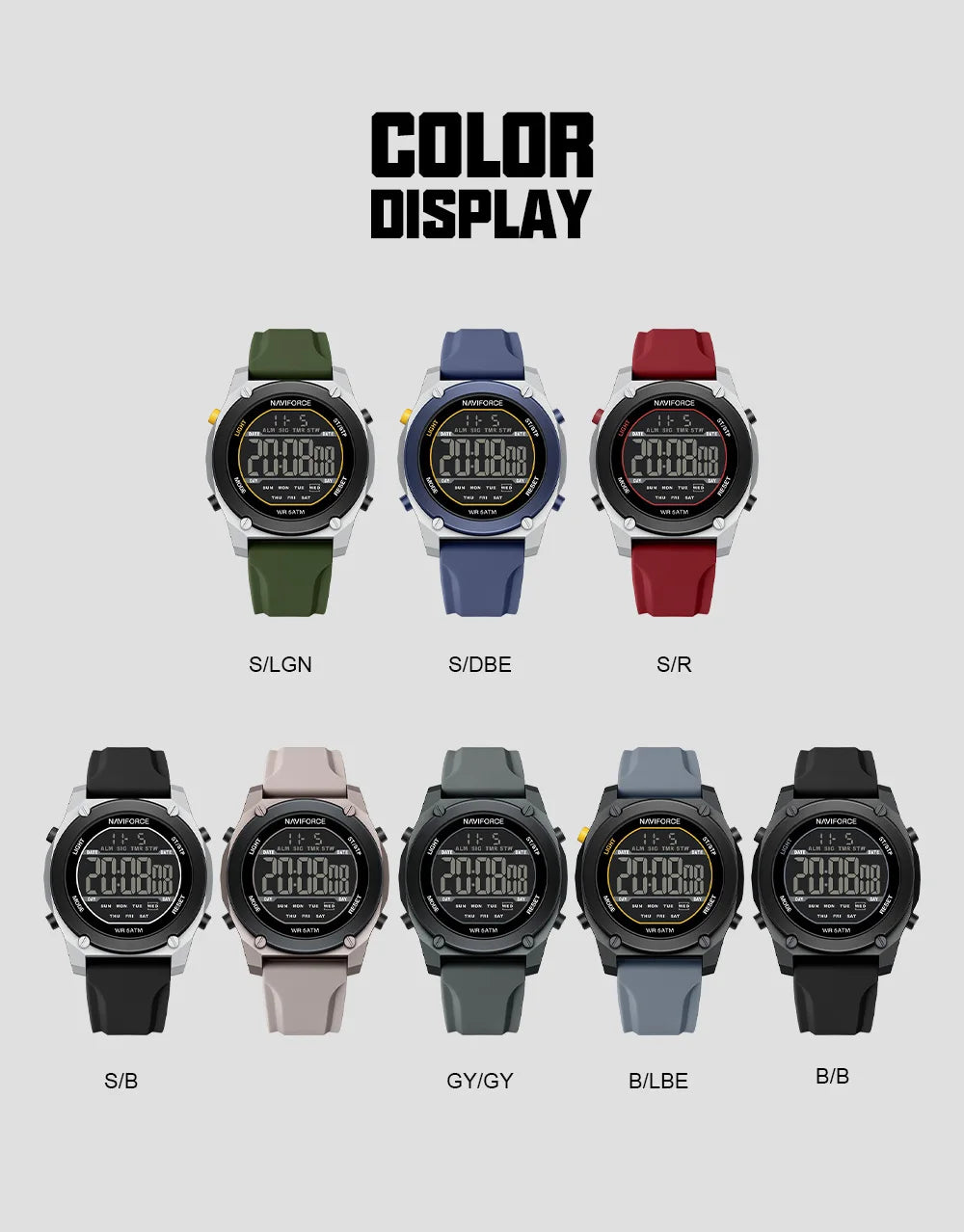 NAVIFORCE Men Digital Watch Sports Fashion Watches Waterproof 50M Man HD Electronic Screen Student Cool Alarm Display Wristwatch