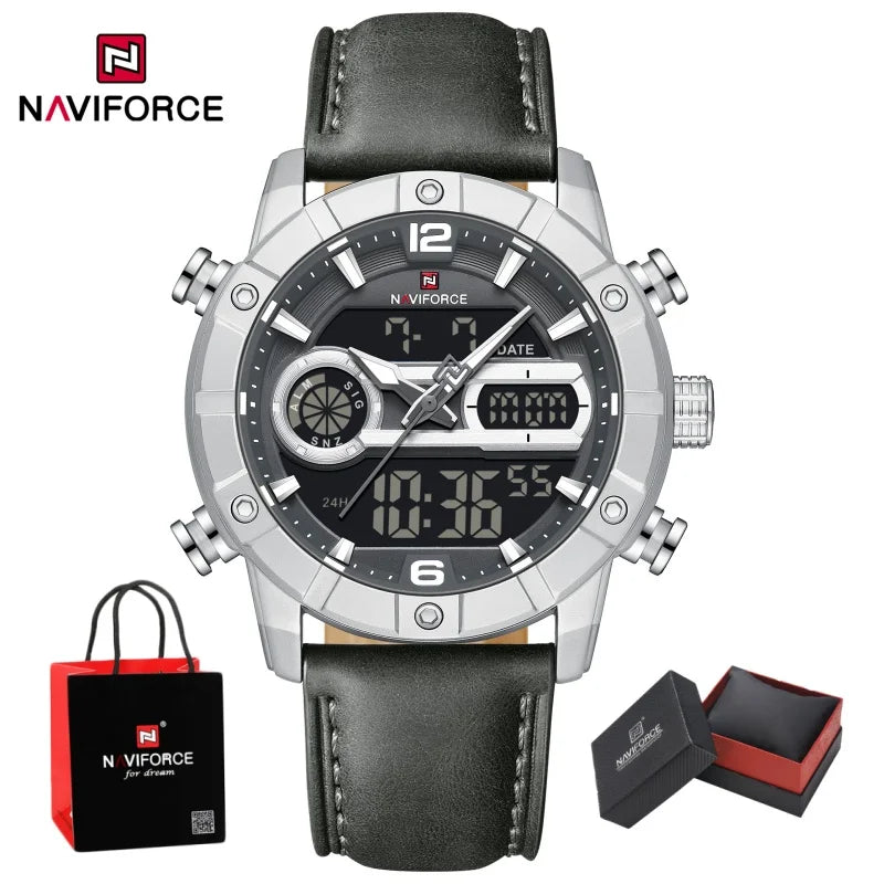 NAVIFORCE Men Watch Quartz Calendar Sports Waterproof Alarm Countdown Automatic Display Fashionable Luxury Wristwatch Gifts Box