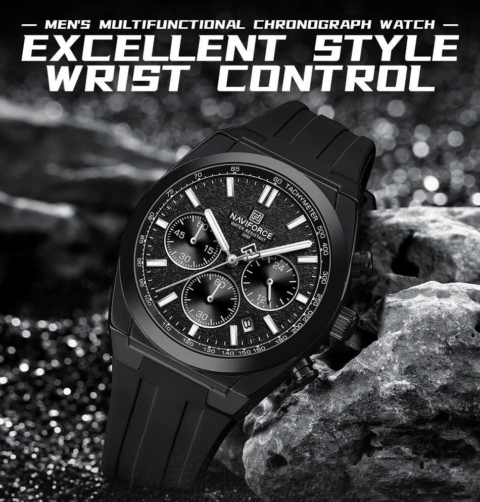 NAVIFORCE Waterproof Sport Watches for Men Military Multi-function Chronograph Wrist Watch Male Luxury Silica Strap Quartz Clock