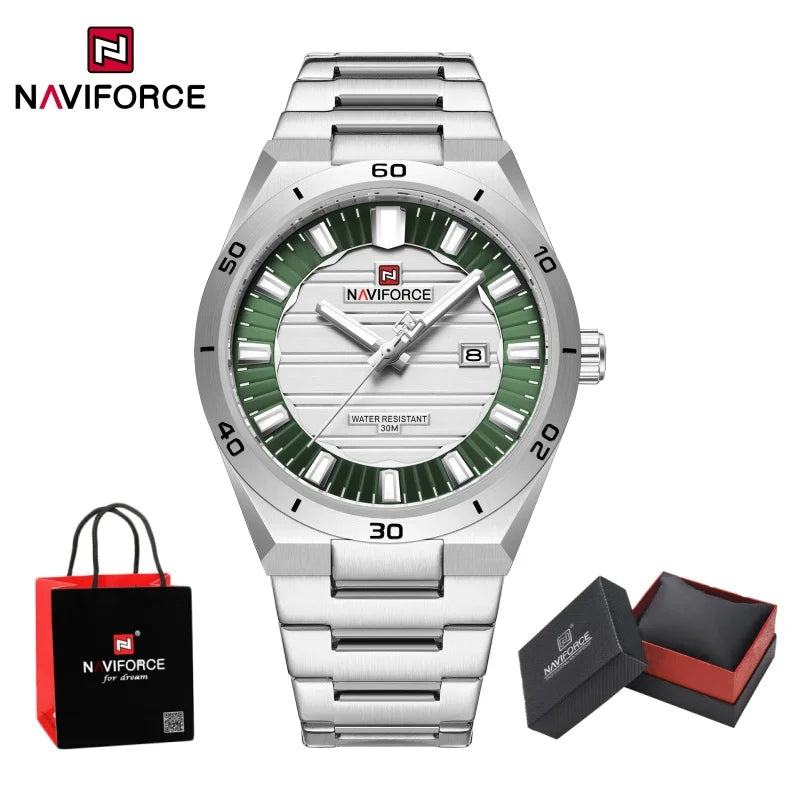 NAVIFORCE Men Quartz Watch Date Display Luminous Waterproof Steel Strap Original Fashion Father's Day Wristwatch Gift Box NF9268