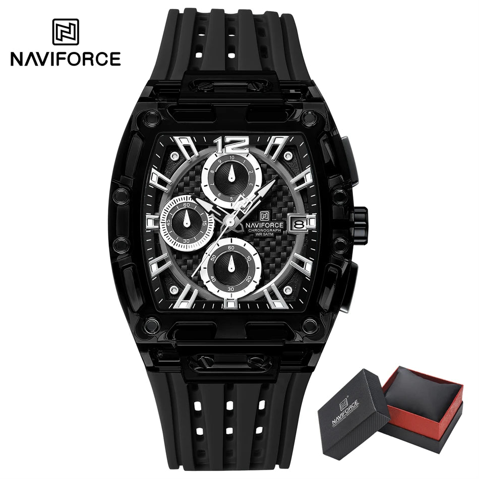 NAVIFORCE Outdoor Quartz Wristwatch for Men Chronograph Auto Date 5ATM Waterproof Silicone Strap Male Casual Fashion Sport Clock