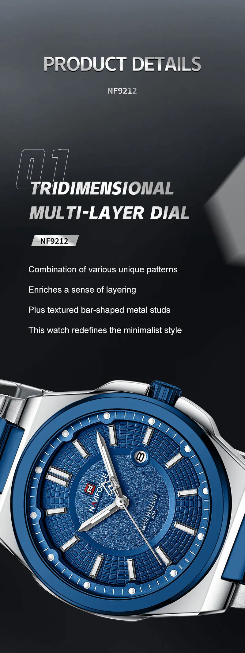 NAVIFORCE Men's Watch Stainless Steel Strap Military Casual Business Quartz Waterproof Calendar Clock with Gift Box