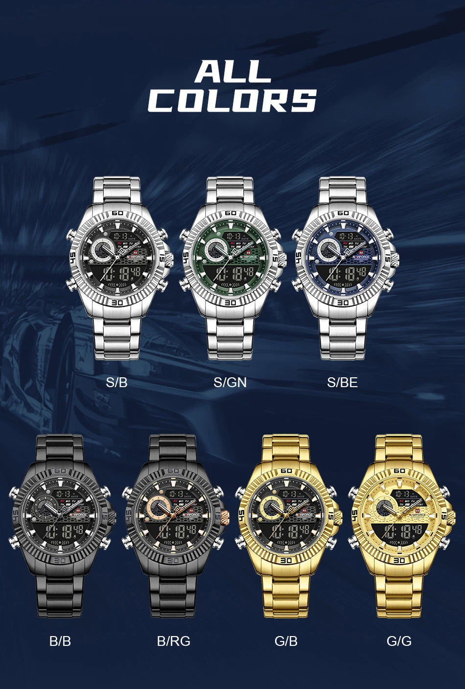 NAVIFORCE Men's Watch Quartz Dual Display 3ATM Waterproof Luminous Chronograph Alarm Clocks Male Luxury High Quality Wristwatch