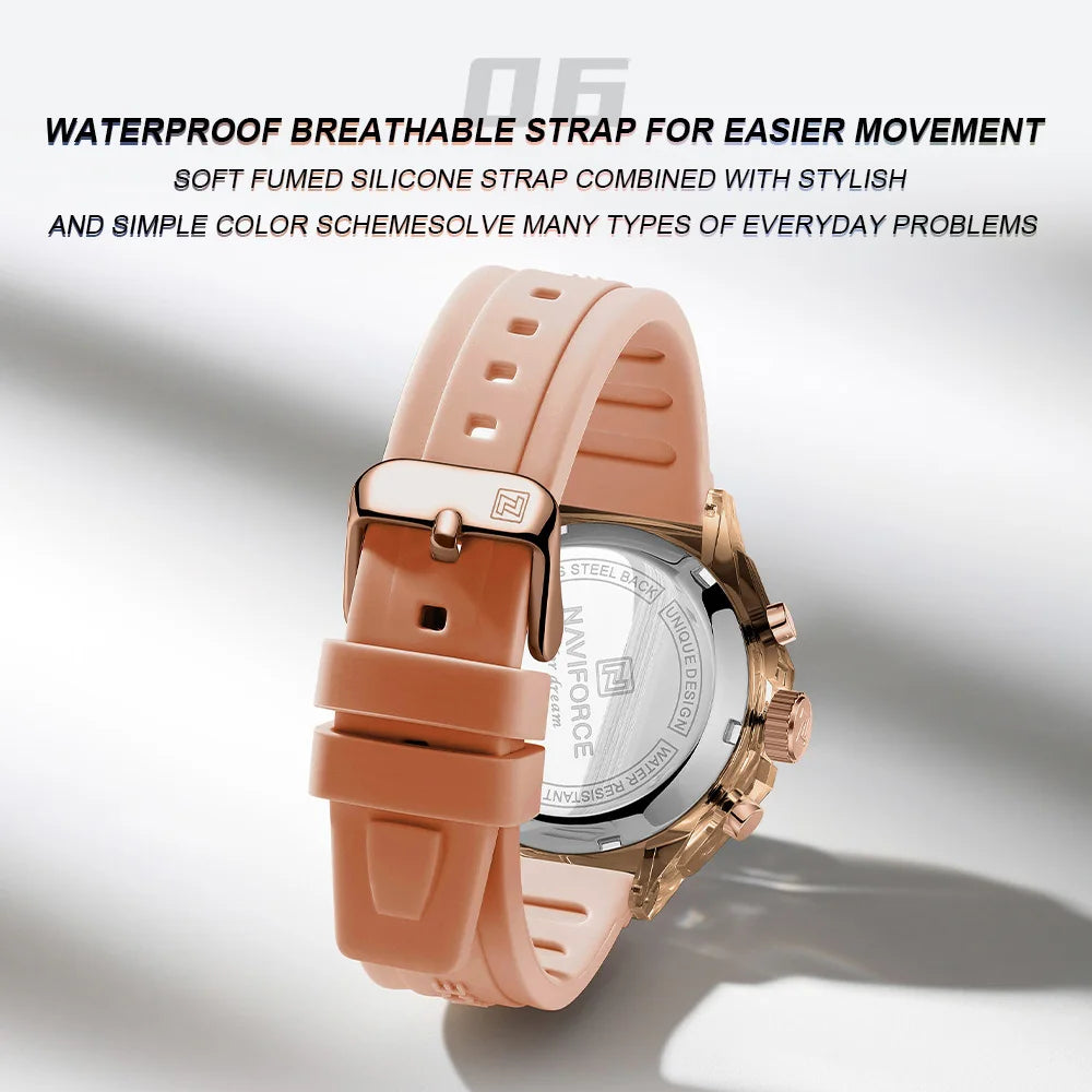 NAVIFORCE Sport Watches Women 50M Waterproof Lady Watch Lover Gifts Dual Time Display Wristwatch Digital LED Back Light Clock